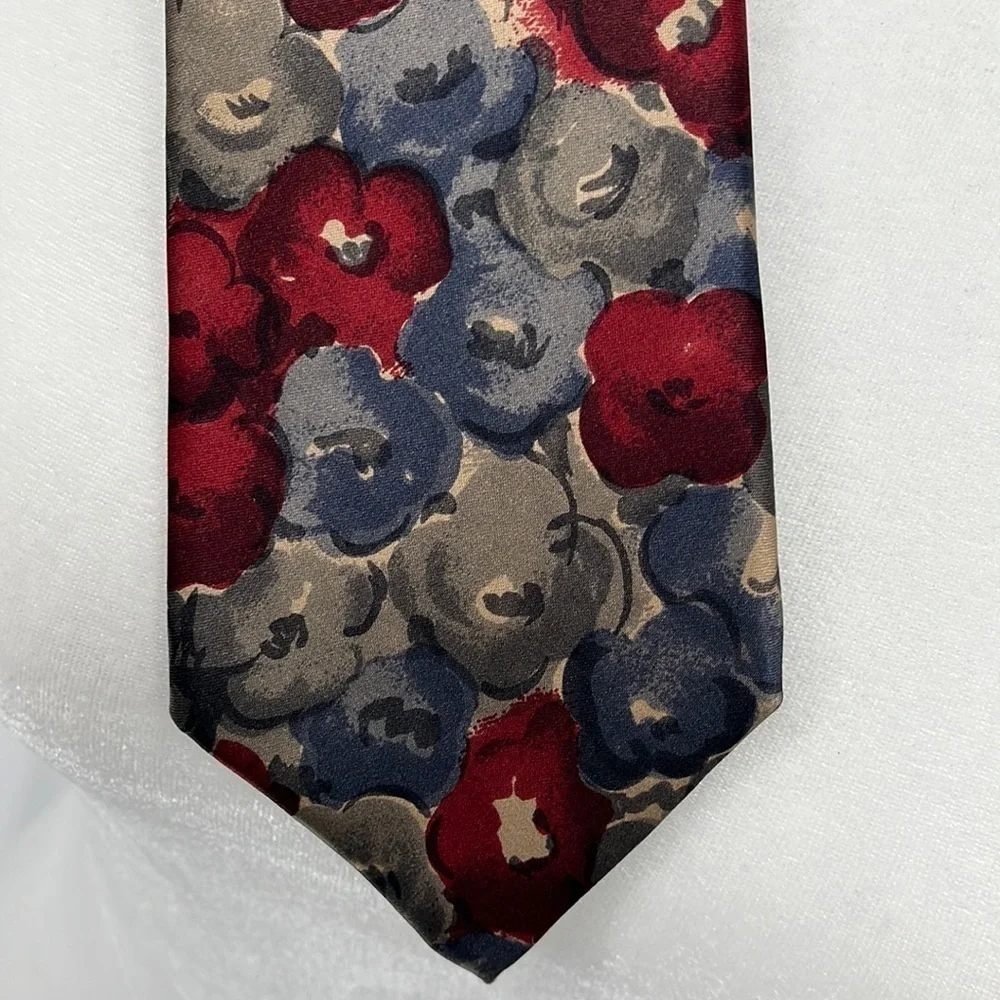 Vintage Givenchy Silk Floral Tie Red Blue Gray